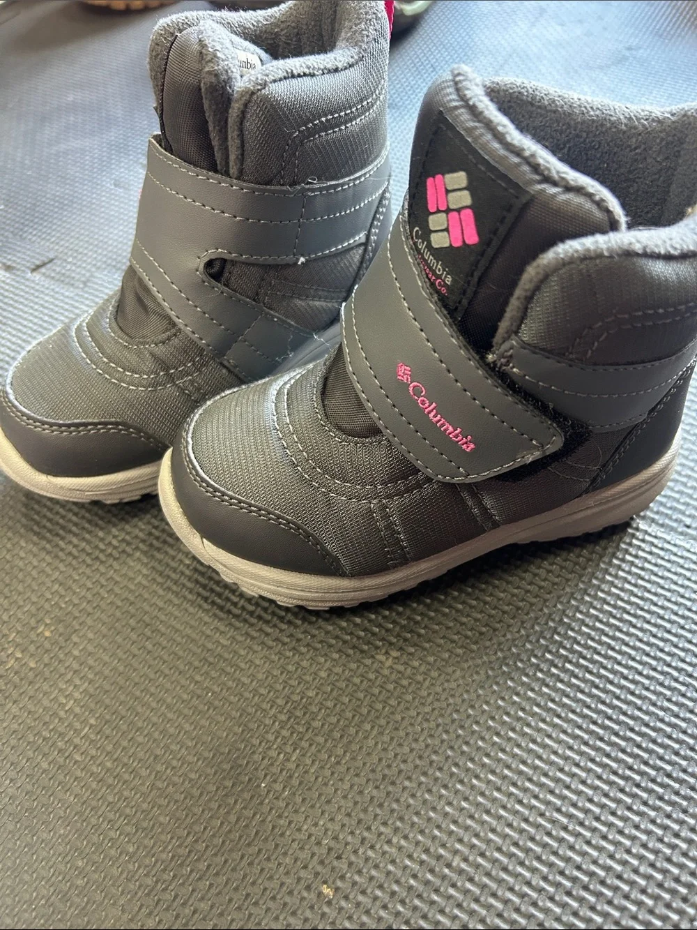 Columbia Kids Gray Boots with Pink Logo Accents